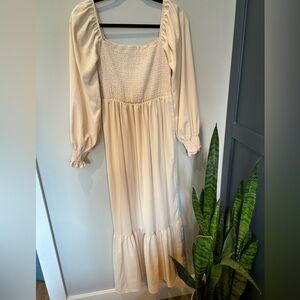 Smocked long sleeve midi dress